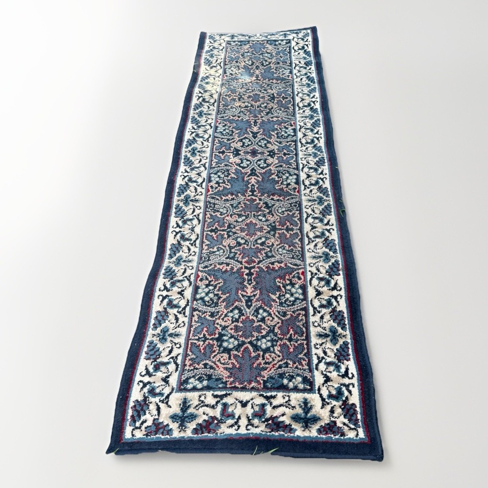 Vintage Turkish Runner Rug L 6'8.5" x W 1'10.5" Navy Blue, Multi-color Design - Picture 9 of 16